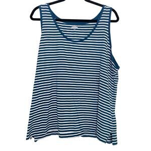 Old Navy Blue and White Striped 100% Cotton Everywear Tank Top XXL